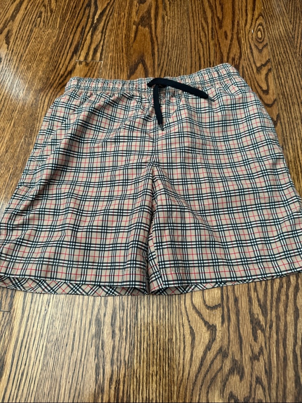 Burberry Beige Plaid Kids' Swim Trunks with Black Drawstring